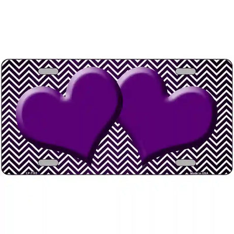 Purple White Small Chevron Hearts Oil Rubbed Metal Novelty License Plate 12" x 6" (LP)