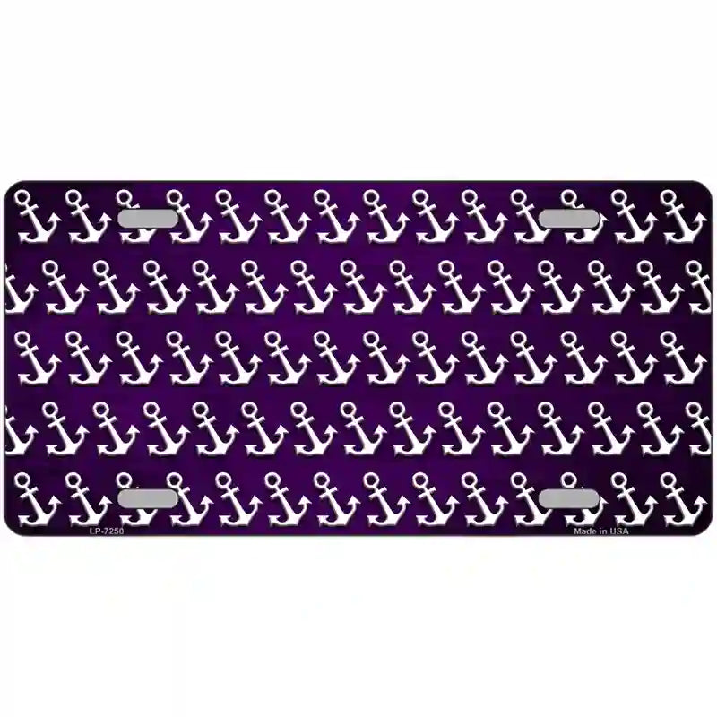 Purple White Anchor Oil Rubbed Metal Novelty License Plate 12" x 6" (LP)