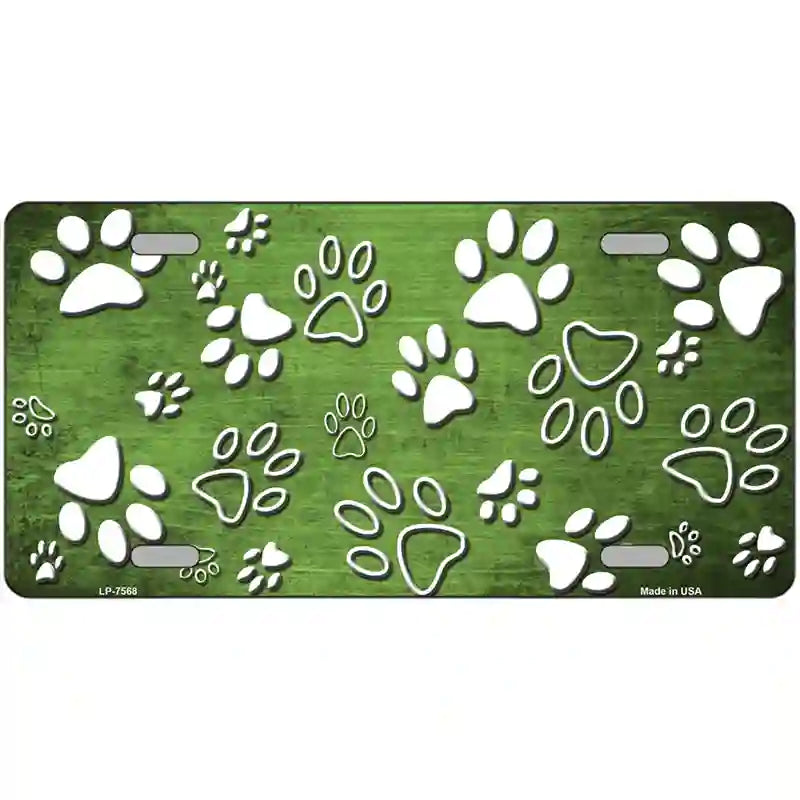 Lime Green White Paw Oil Rubbed Metal Novelty License Plate 12" x 6" (LP)
