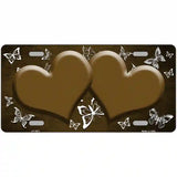 Brown White Hearts Butterfly Oil Rubbed Metal Novelty License Plate 12" x 6" (LP)