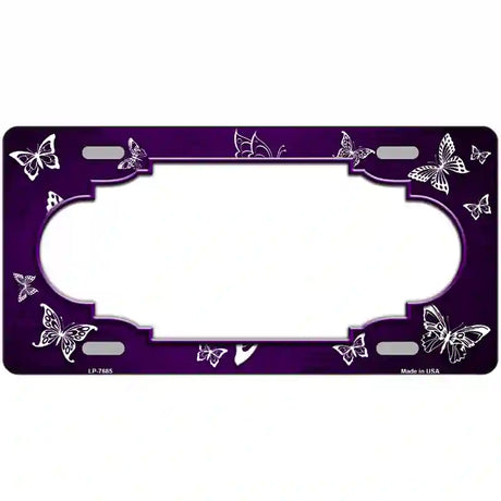 Purple White Scallop Butterfly Oil Rubbed Metal Novelty License Plate 12" x 6" (LP)