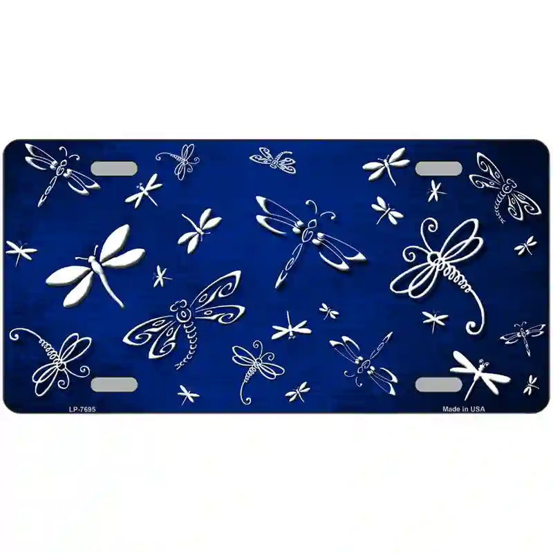 Blue White Dragonfly Oil Rubbed Metal Novelty License Plate 12" x 6" (LP)
