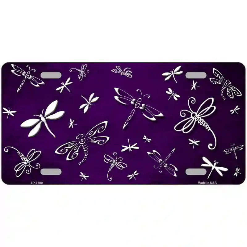 Purple White Dragonfly Oil Rubbed Metal Novelty License Plate 12" x 6" (LP)