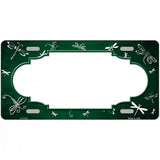 Green White Dragonfly Scallop Oil Rubbed Metal Novelty License Plate 12" x 6" (LP)