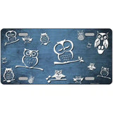 Light Blue White Owl Oil Rubbed Metal Novelty License Plate 12" x 6" (LP)