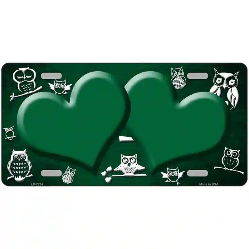 Green White Owl Hearts Oil Rubbed Metal Novelty License Plate 12" x 6" (LP)
