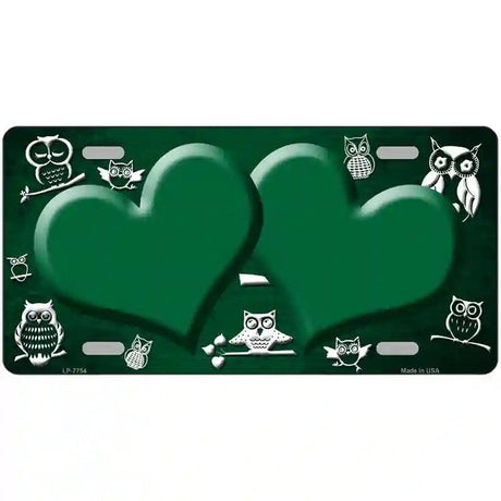 Green White Owl Hearts Oil Rubbed Metal Novelty License Plate 12" x 6" (LP)
