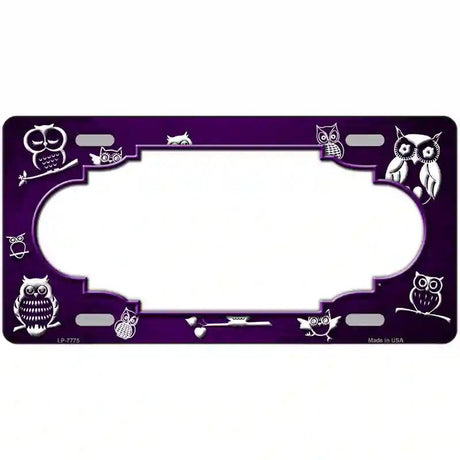 Purple White Owl Scallop Oil Rubbed Metal Novelty License Plate 12" x 6" (LP)