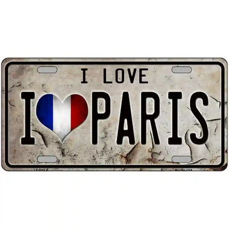I Love Paris Metal Novelty License Plate 12" x 6" (LP)