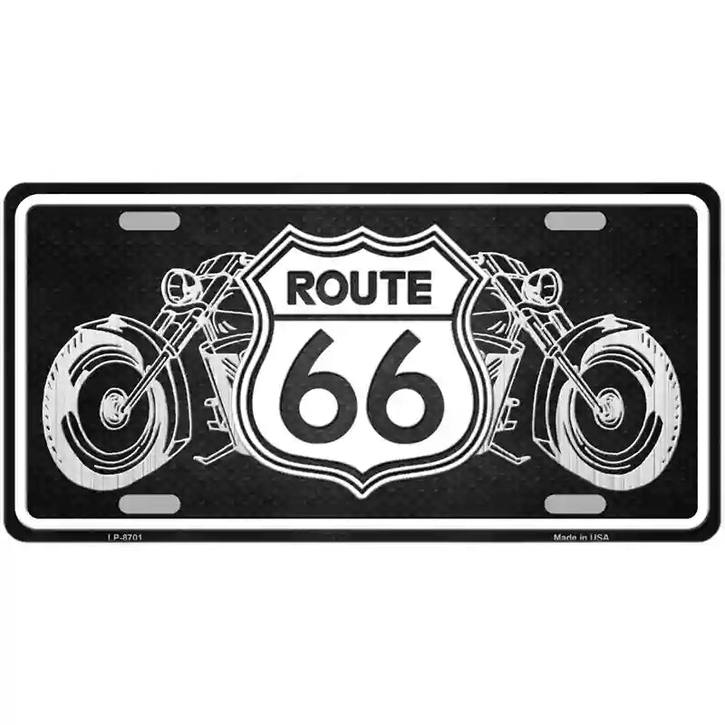 Route 66 With Bikes Metal Novelty License Plate 12" x 6" (LP)