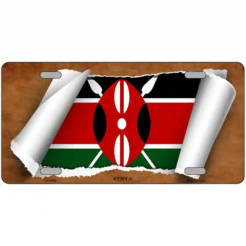 Kenya Flag Scroll Metal Novelty License Plate 12" x 6" (LP)