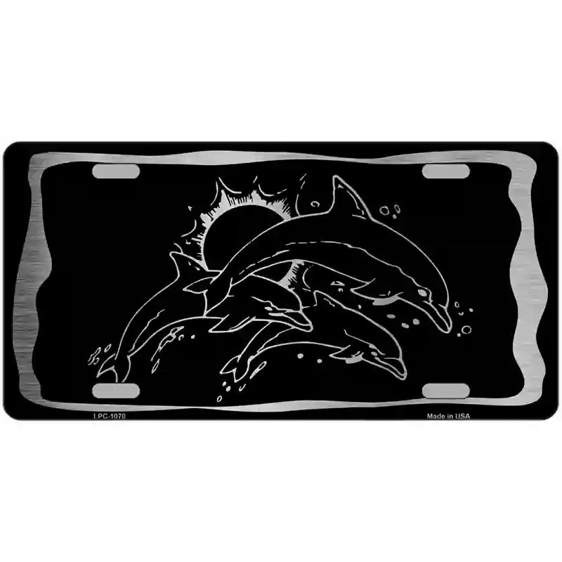Dolphins Black Brushed Chrome Novelty Metal License Plate 12" x 6" (LPC)