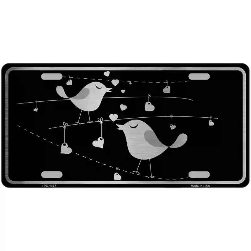 Love Birds Black Brushed Chrome Novelty Metal License Plate 12" x 6" (LPC)