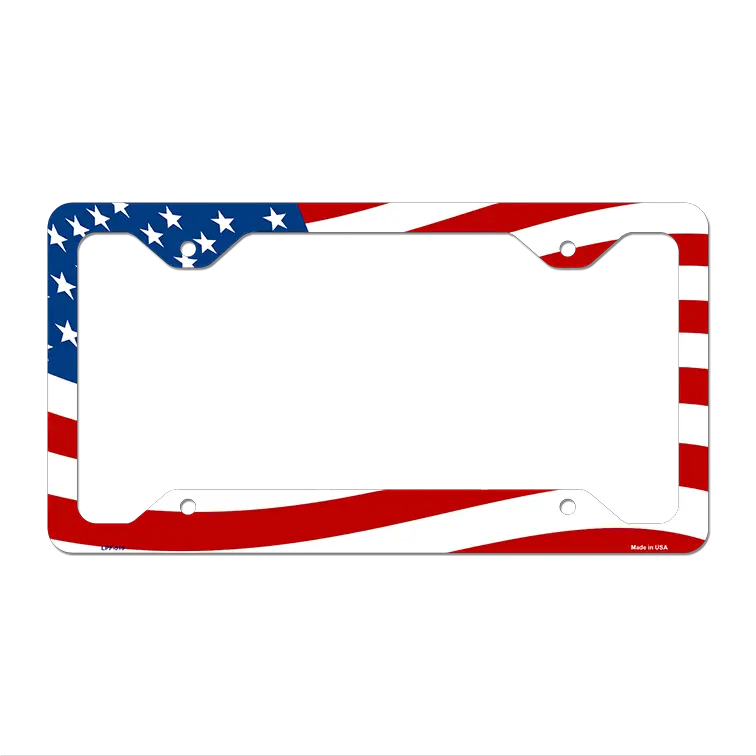 Waving American Flag Novelty Metal License Plate Frame LPF-019 12.25" x 6.5" Standard Frame (LPF)