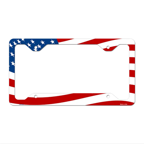 Waving American Flag Novelty Metal License Plate Frame LPF-019 12.25" x 6.5" Standard Frame (LPF)