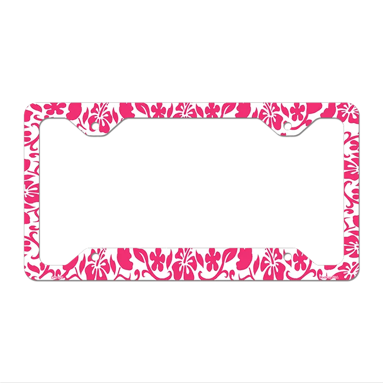 Hibiscus Pink Flower Novelty Metal License Plate Frame LPF-025 12.25" x 6.5" Standard Frame (LPF)
