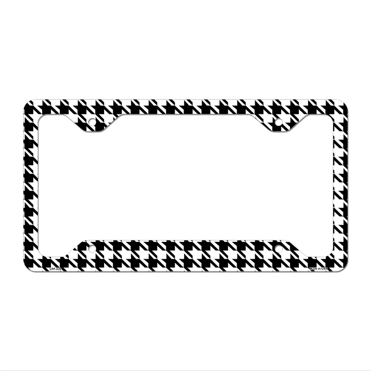 White Black Houndstooth Novelty Metal License Plate Frame LPF-026 12.25" x 6.5" Standard Frame (LPF)