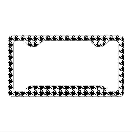 White Black Houndstooth Novelty Metal License Plate Frame LPF-026 12.25" x 6.5" Standard Frame (LPF)