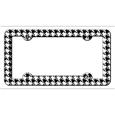 White Black Houndstooth Novelty Metal License Plate Frame LPF-026