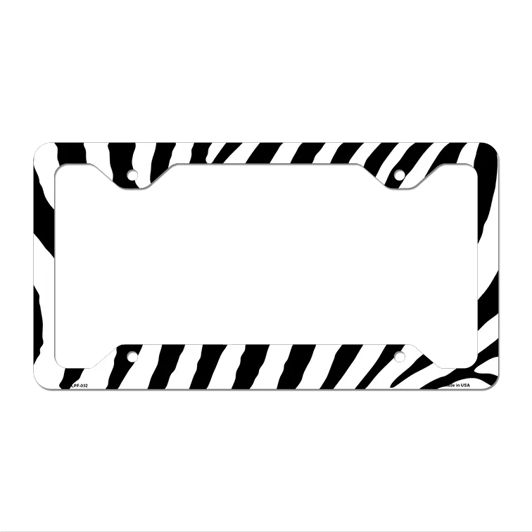 White Black Zebra Novelty Metal License Plate Frame LPF-032 12.25" x 6.5" Standard Frame (LPF)