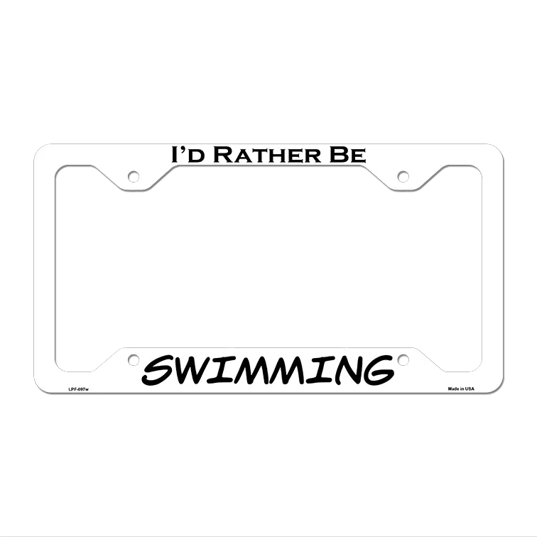 Swimming Novelty Metal License Plate Frame LPF-097 12.25" x 6.5" White Frame (LPF)