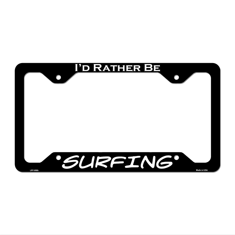 Surfing Novelty Metal License Plate Frame LPF-098 12.25" x 6.5" Black Frame (LPF)