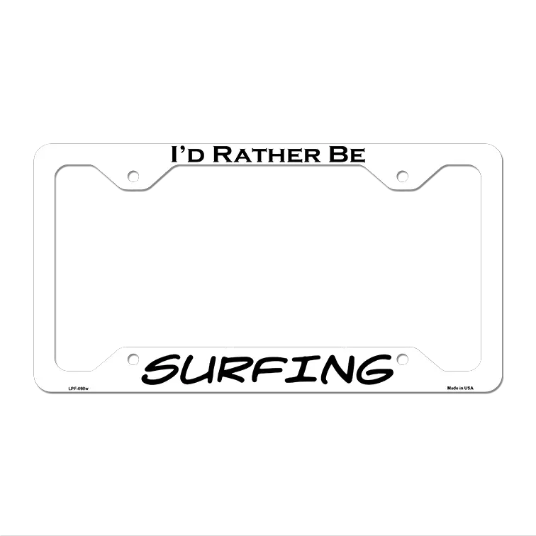 Surfing Novelty Metal License Plate Frame LPF-098 12.25" x 6.5" White Frame (LPF)