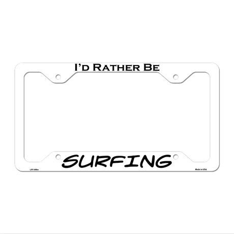 Surfing Novelty Metal License Plate Frame LPF-098 12.25" x 6.5" White Frame (LPF)