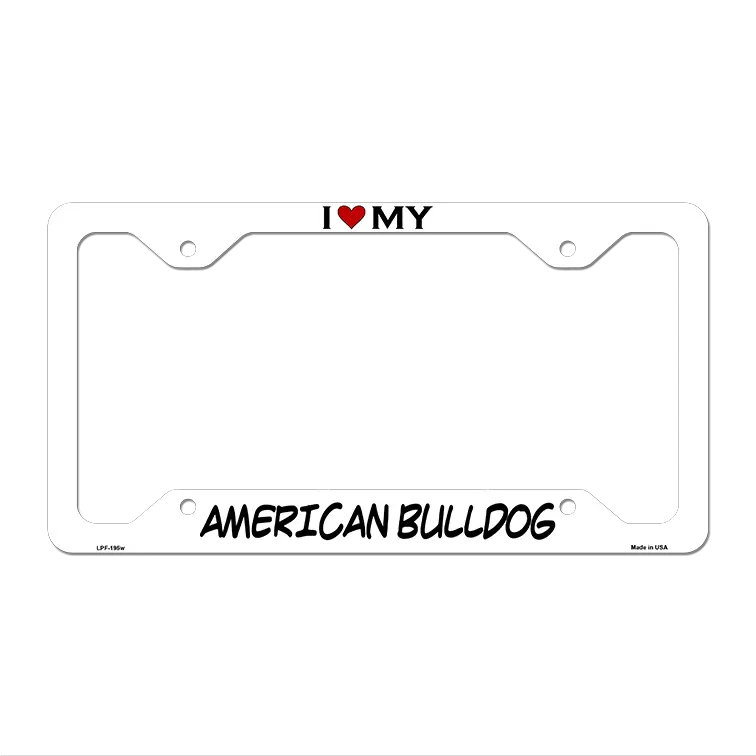 American Bulldog Novelty Metal License Plate Frame LPF-195 12.25" x 6.5" White Frame (LPF)