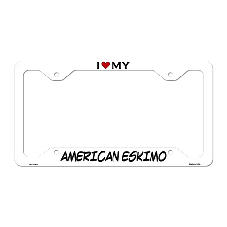 American Eskimo Novelty Metal License Plate Frame LPF-196 12.25" x 6.5" White Frame (LPF)