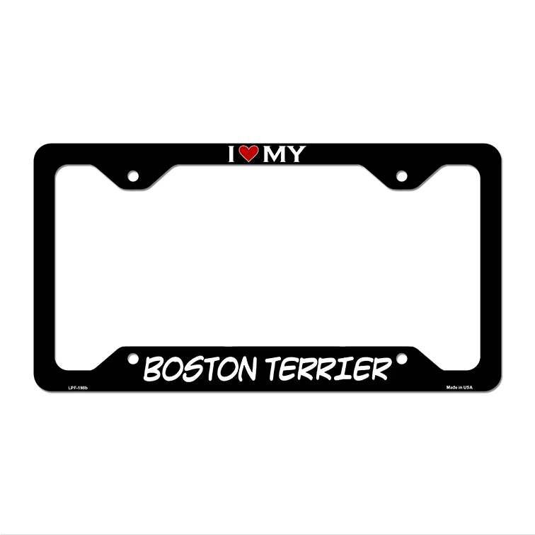 Boston Terrier Novelty Metal License Plate Frame LPF-198 12" x 6" Black Frame (LPF)