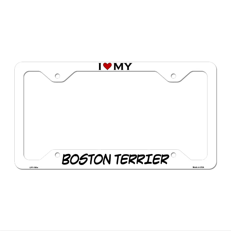 Boston Terrier Novelty Metal License Plate Frame LPF-198 12" x 6" White Frame (LPF)