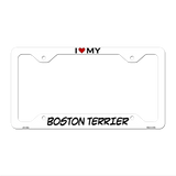 Boston Terrier Novelty Metal License Plate Frame LPF-198 12" x 6" White Frame (LPF)