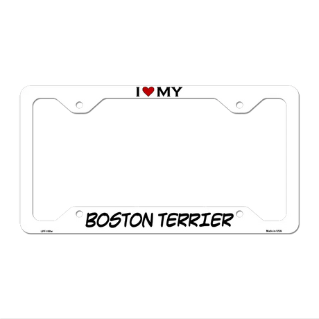 Boston Terrier Novelty Metal License Plate Frame LPF-198 12" x 6" White Frame (LPF)