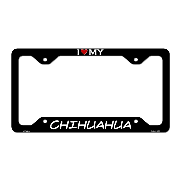 Chihuahua Novelty Metal License Plate Frame LPF-201 12.25" x 6.5" Black Frame (LPF)