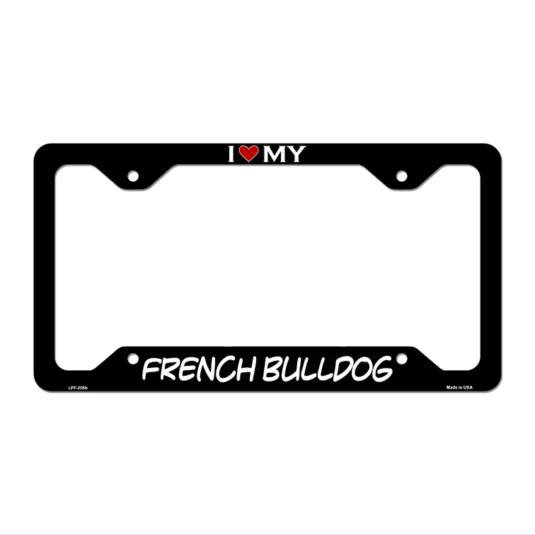 French Bulldog Novelty Metal License Plate Frame LPF-205 12.25" x 6.5" Black Frame (LPF)