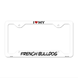 French Bulldog Novelty Metal License Plate Frame LPF-205 12.25" x 6.5" White Frame (LPF)