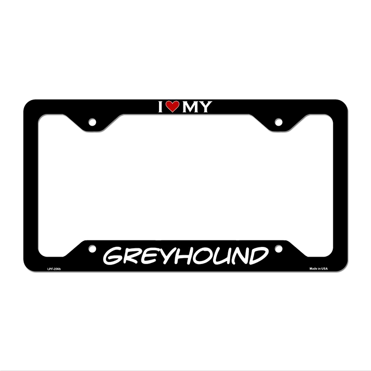 Greyhound Novelty Metal License Plate Frame LPF-206 12" x 6" Black Frame (LPF)