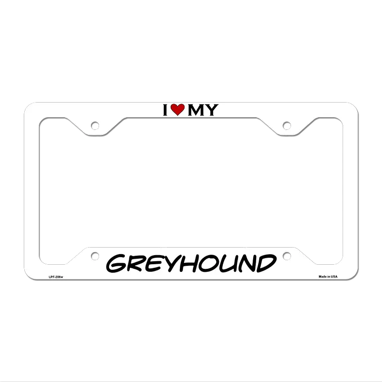 Greyhound Novelty Metal License Plate Frame LPF-206 12" x 6" White Frame (LPF)