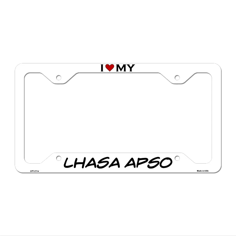 Lhasa Apso Novelty Metal License Plate Frame LPF-211 12" x 6" White Frame (LPF)