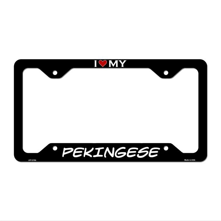 Pekingese Novelty Metal License Plate Frame LPF-215 12" x 6" Black Frame (LPF)