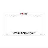 Pekingese Novelty Metal License Plate Frame LPF-215 12" x 6" White Frame (LPF)