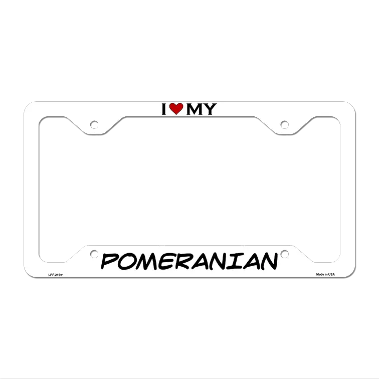 Pomeranian Novelty Metal License Plate Frame LPF-216 12.25" x 6.5" White Frame (LPF)