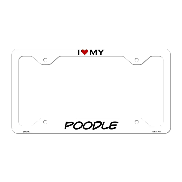 Poodle Novelty Metal License Plate Frame LPF-217 12.25" x 6.5" White Frame (LPF)