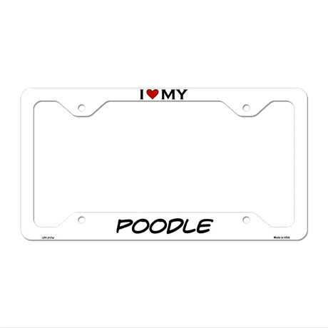 Poodle Novelty Metal License Plate Frame LPF-217 12.25" x 6.5" White Frame (LPF)