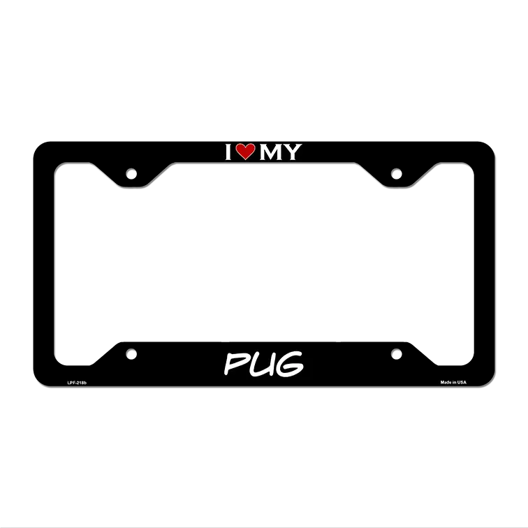 Pug Novelty Metal License Plate Frame LPF-218 12.25" x 6.5" Black Frame (LPF)