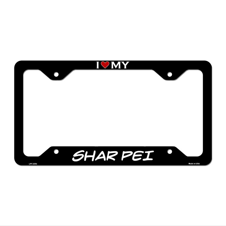 Shar Pei Novelty Metal License Plate Frame LPF-220 12" x 6" Black Frame (LPF)