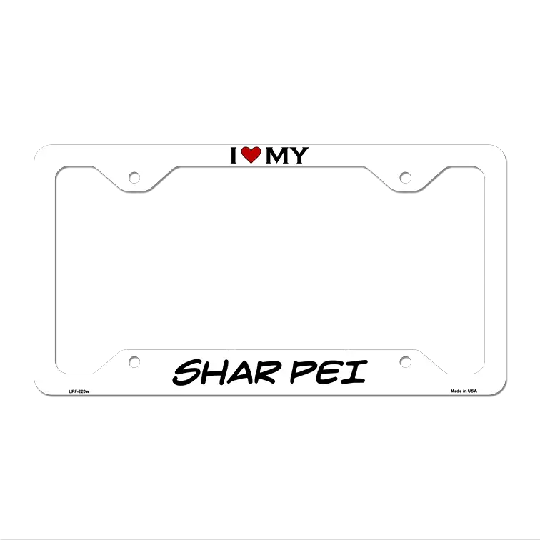 Shar Pei Novelty Metal License Plate Frame LPF-220 12" x 6" White Frame (LPF)