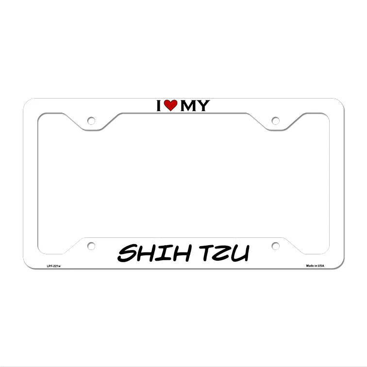 Shih Tzu Novelty Metal License Plate Frame LPF-221 12.25" x 6.5" White Frame (LPF)