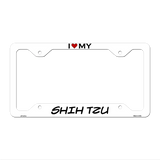 Shih Tzu Novelty Metal License Plate Frame LPF-221 12.25" x 6.5" White Frame (LPF)